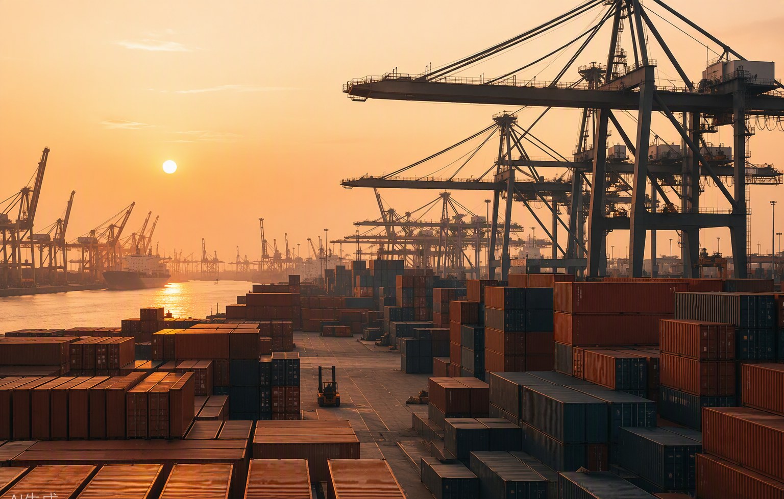 Puerto de contenedores de Ningbo-Zhoushan al atardecer